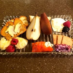 Vintage brunch trays in glass.